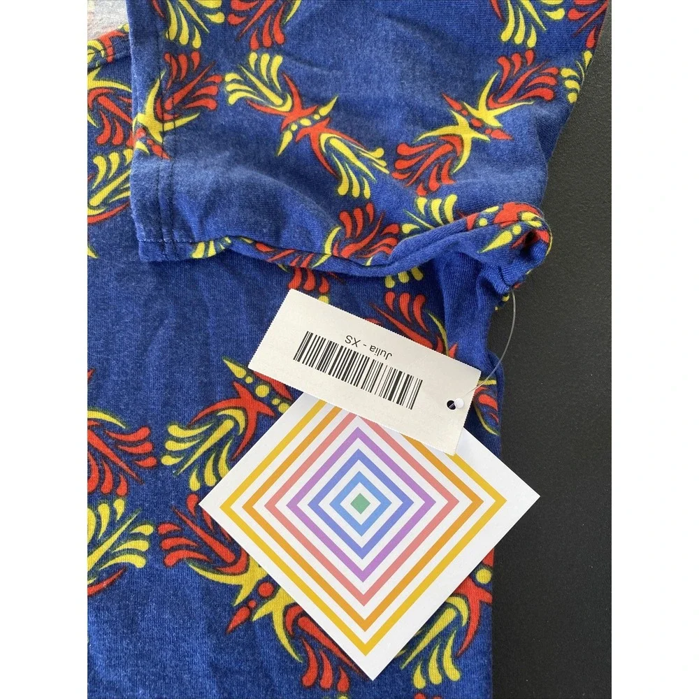 Lularoe Julia‎ Dress Blue Color Print Short Sleeve Boat Neck Midi Women XS NWT